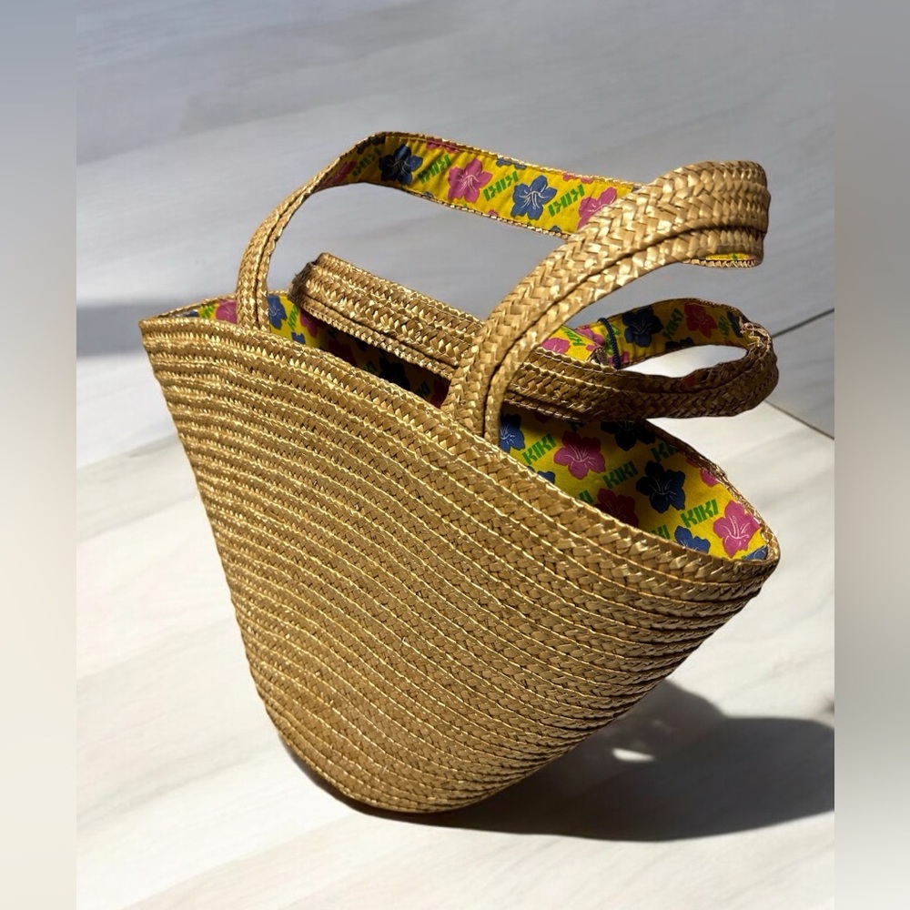 The Winning Sound Kiki 83AM Honolulu Hawaii Straw Bag lined colorful vintage